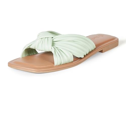 The Drop Sandalias para Mujer, Ida Planas con Lazo, Verde Menta, 39.5 EU