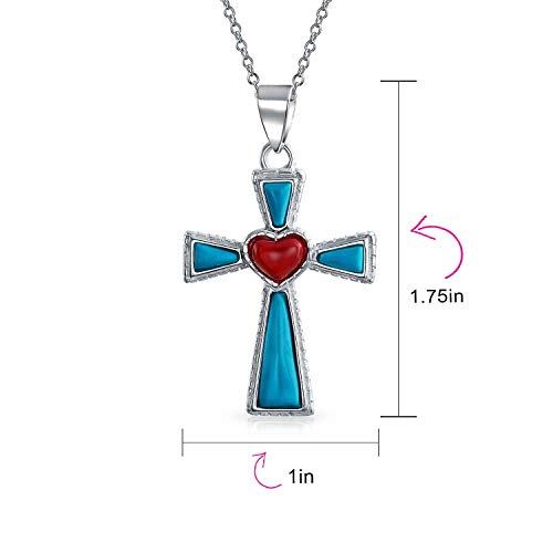 Bling Jewelry South Western Style Semi Precious Gemstones Red Heart Cross Pendant Religious .925 Sterling Silver Necklace For Women Teen4