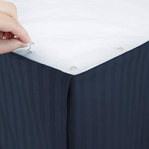 Image of Nestl Full Size Bed Skirt - Damask Dobby Stripe Wrap Around Bed Skirt Full Size - Double Brushed Microfiber 14 in Tailored Drop Pleated Bed Ruffle with Bed Skirt Pins - Navy