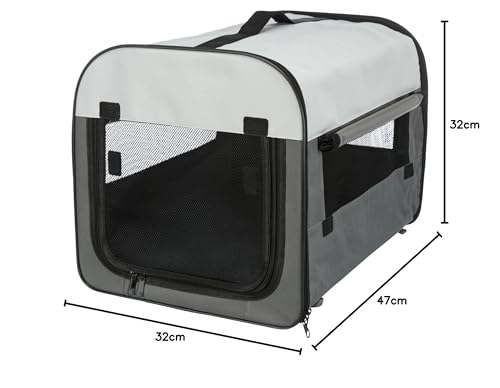 TRIXIE Hundebox Basic - Größe XS: 32 x 32 x 47 cm - mit abdeckbaren Netzeinsätzen, Fleece-Bodenplatte, 3 Außentaschen, Bodenlaschen & Heringen, inkl. Tragetasche – 39701