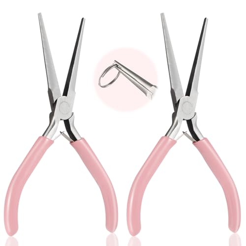 2 Pcs Needle Nose Pliers, Pink High-Carbon Steel Forming Clamps, Precision Craft Pliers for Jewelry Making/Model DIY, Non-Slip Handle & Portable Kit