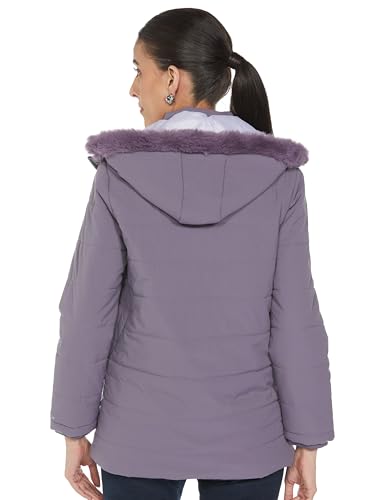 Image of Qube By Fort Collins Women's Medium-Length Bomber Jacket with Detachable Hood Stylish Winterwear for All-Day Comfort |Material: Nylon