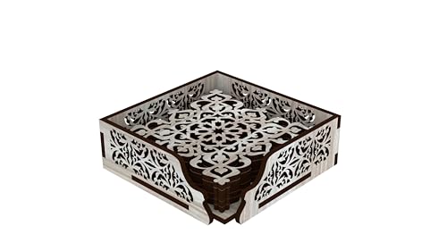 Image of 12 FOX Wooden Tea Coaster Off White Textured Wood Handcrafted Coasters Home Kitchen for Tea & Coffee Table Decor Set of 6 |9.5x9.5cm TCCOST017A