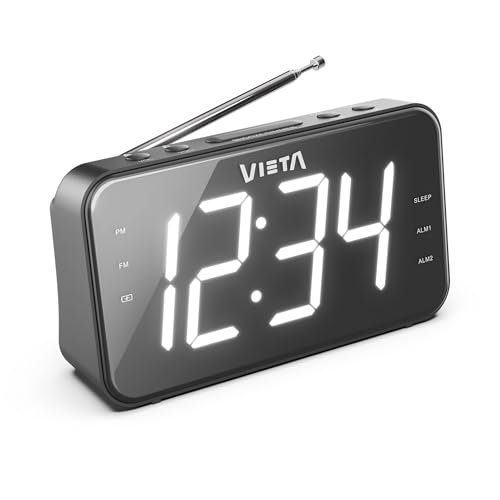 Vieta Pro | Despertador Digital con Radio FM Autotune y Altavoz Integrado de Sobremesa para mesita de Noche con Pantalla Display LED con Reloj y 2 Alarmas. Modo sueño y botón Snooze | VHAL200