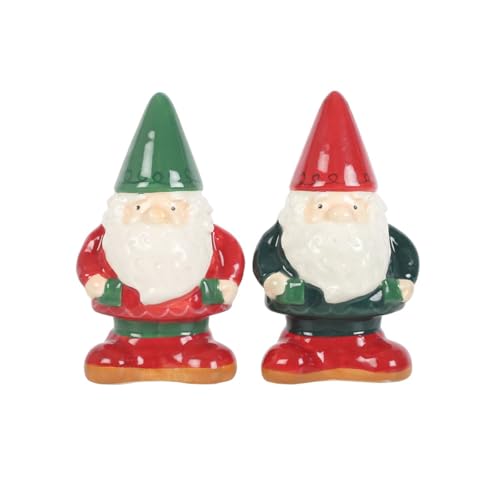 Image of Gnome Salt and Pepper Shaker Set, Ceramic, Red and Green Kitchen Decor