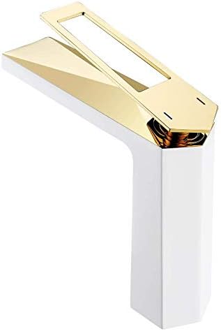 Grifo de baño blanco mate y dorado  Moderno, 1 agujero, mango único, grifo Queen La Vie Luxury disponible en Yaxa Colombia