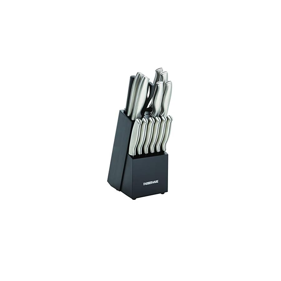 Farberware-15-Piece-Stamped-Stainless-Steel-Knife-Block-Set-High-Carbon-Stainless-Steel-Kitchen-Knife-Set-with-Ergonomic-Handles-Razor-Sharp-Knives-with-Wood-Block-15-Piece-Black-2 Farberware 15-Piece Stamped Stainless Steel Knife Block Set, High-Carbon Stainless Steel Kitchen Knife Set with Ergonomic Handles, Razor-Sharp Knives with Wood Block, 15-Piece, Black 2