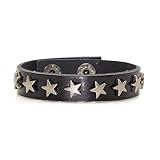 Xusamss Hip Hop Alloy Star Wristband Leather Cuff Bracelet,7.5inches