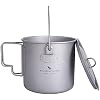 iBasingo 1100ml Titanium Mug Camping Cup Tea Coffee Water Pot with Lid Ultralight Outdoor Travel Tableware with Foldable Handle Picnic Backpacking Trekking Portable Drinkware Survival Gear Ti3041D