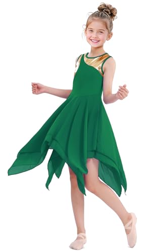 yrsZX Girl\'s Praise Dance Overlays Dress Tunic Irregular Flowy Skirt Worship Liturgical Lyrical Dance Costume Green, Tag 120