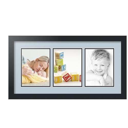 ArtToFrames Collage Photo Frame Double Mat with 3 - 6x8 Openings and Satin Black Frame