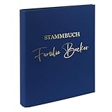 AWASG Dokumentenmappe Stammbuch - Personalisiert mit Namen - Ringbuch Ordner für die Familie - Familienordner Leinen zum Einsortieren von Unterlagen (navy)