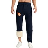 Pantalon Chandal Hombre Invierno Forro Polar Termico Cálido Algodón Deporte Pantalon Jogger Hombre Sherpa Fleece con Bolsillos de Cremallera y Cintura Elástica Cordón Heterosexual Azul Oscuro XL