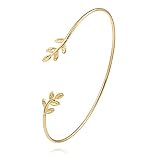 NOUMANDA Olive Leaf Branch Wire Bangle Adjustable Open Cuff Bracelet for Women (Gold)