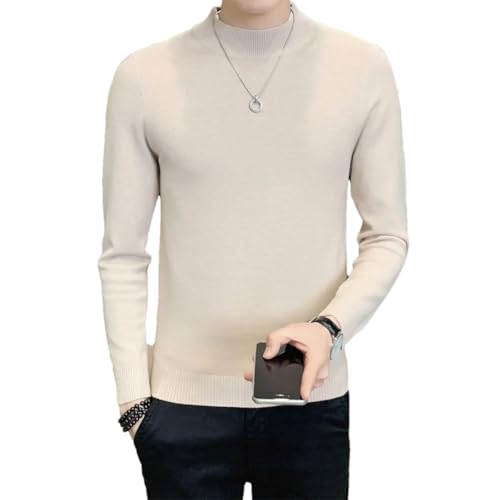 Dcvmvmn Men's Autumn/Winter Half High Collar Solid Sweater Men's Slim Fit Pullover Sweater Apricot