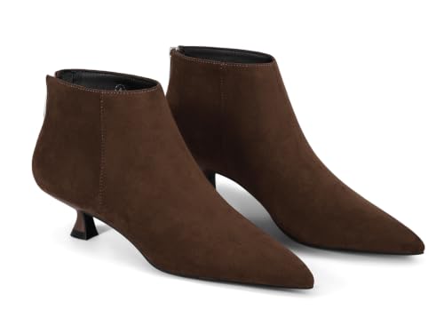 Image of Coutgo Womens Kitten Low Heel Booties Pointed Toe Short Ankle Boots Back Zipper Fall Shoes