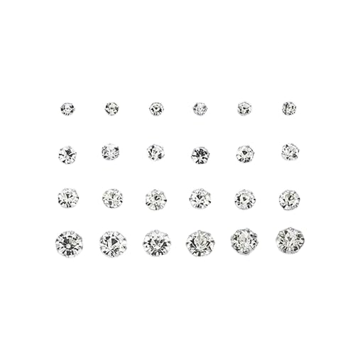 Image of Earring Set for Women and Girls Artifical Jewelry Silver Color Round Crystal Zirconia Stud Earring for Ear-tops /Kaan Ke top Earring for Birthday & Anniversary Gift pack of 12pairs