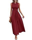 QUNERY Vestidos Mujer Verano Elegante Largo Vestido Playa Verano Sin Mangas Casual Vestido con Bolsillos Rojo XL