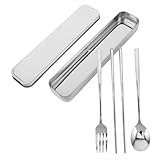 UPKOCH Tragbares Edelstahl besteckset mit Essstäbchen Löffel Gabel und Schützender...