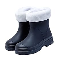 SRTUMEY Warm Wellies for Womens Mid Barrel Rain Boots Student Warm Non Slip Wear Plus Velvet Water Shoes Rubber Shoes Waterproof Boots UK Sale Black