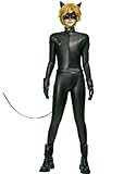 Miraculous Unisex Cat Noir PU Leather Jumpsuit with Eye Mask Ear Coverings Wrist and Ankle Coverings Cosplay Outfit (L)