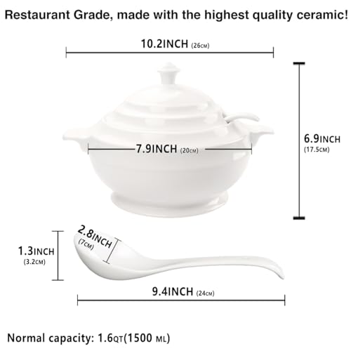 Jinsongdafa Casserole Dish With Serving Handle, Soup Pot 1.6-Quart, French White Ceramic Tureen With Lid And Ladle thumb #1