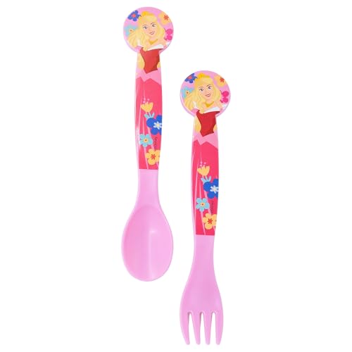Set de 2 couverts pour enfants réutilisables en plastique composé d'une fourchette et d'une cuillère Princesses Disney