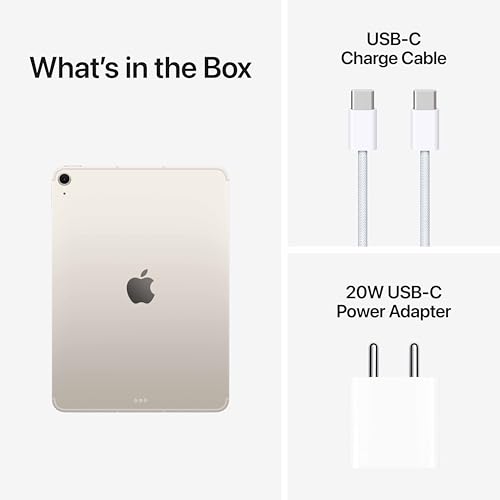 Image of Apple iPad Air 27.59 cm (11″) (M4): Liquid Retina Display, 1 TB, 12MP Front /Back Camera, Wi-Fi 7 with Apple N1 + 5G Cellular, Touch ID, All-Day Battery Life - Starlight