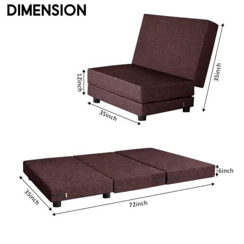 Image of Convertible 3 X6 Single Seater Sofa Cum Bed | Foldable Sofa Bed for Apartments & Studio Rooms (Brown Color, Leg Sofa)