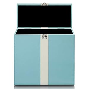 Lenco Classic Phono TTA-300 30 Vinyl Records Opbergtas met draaggreep en metalen gesp Fluweel Beschermende voering Blauw/Wit