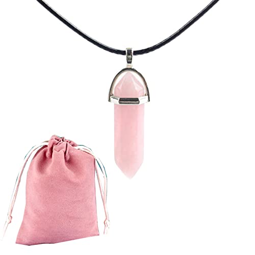 Pandiui23 Colgante de Piedra Natural, collar de chakras de piedra, Colgante Cuenta de Piedras Naturales (Cuarzo rosa)
