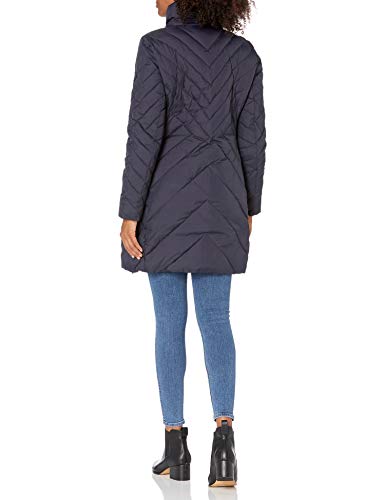 Larry Levine Women's Mid Length Chevron Down Coat with Faux Fur Trim Hood, Midnight, Medium - Thumbnail 3