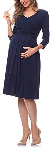 Be Mammy Damen Umstandskleid BE20-222(Marineblau, S)