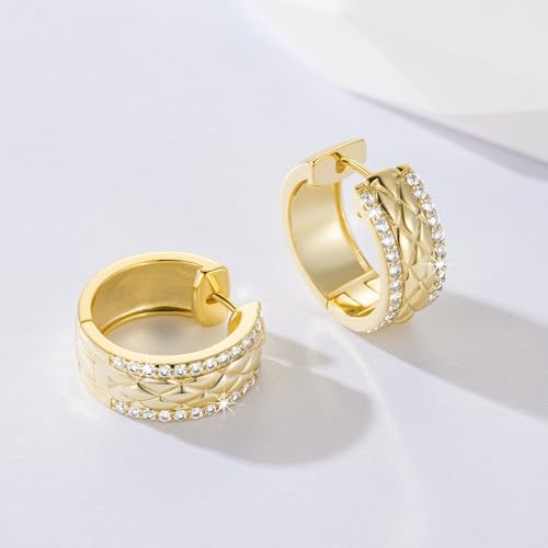 Cossa 14K Gold Hoop Earrings for Women Elegant Thick Gold Hoop Earrings Cubic Zirconia Encrusted Mesh Huggie Hoops Earring for Women 20mm4