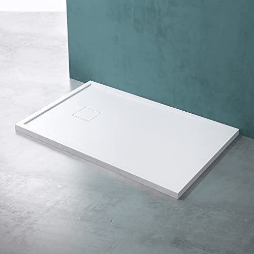 Mai & Mai Duschwanne aus Mineralguss Duschtasse 80x120cm Superflach Anti-Rutsch in Weiß Geoma08 – Bild 5