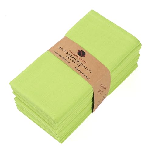 NATURALCRAFT Cloth Napkins Set of 12 Cotton Linen18x18 inch Washable Easter Napkins Cloth - Soft Durable Reusable - Ideal for Hotel Hotel Farmhouse Party Wedding Everyday Use Kitchen Leaf Green