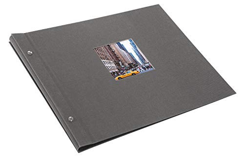 goldbuch 28525 Schraubalbum mit Bildausschnitt, Bella Vista, 39 x 31 cm, Fotoalbum mit 40 schwarze Seiten mit Pergamin-Trennblättern, Album erweiterbar, Fotobuch aus Leinen, grau – Bild 3