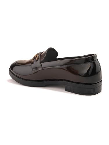 Image of STANPHORD Mens Loafers Men Brown Solid Leatherette petant Formal Office wear Wedding Slip on Moccasins Horsebit Loafers Shoes