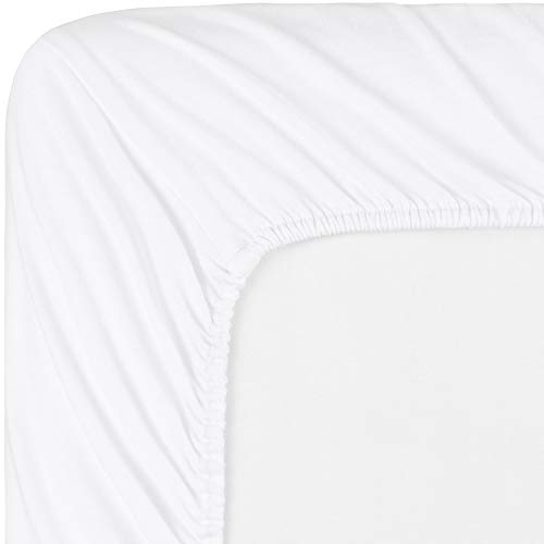 Mellanni Jersey Bed Sheets - 4 Pc Queen Bedding Set - Cotton Sheets For Queen Size Bed - White Bedding Sheets & Pillowcases - Deep Pocket Jersey Knit Sheets Queen - T-Shirt Queen Sheets (Queen, White) #TOP3
