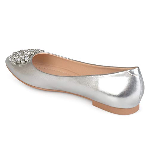 Brinley Co. Womens Faux Leather Pointed Toe Jewel Flats Silver, 11 Regular US2