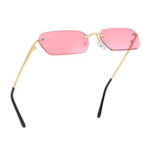 Image of FEISEDY Rimless Sunglasses Y2K Retro Small Narrow Clear Eyewear Vintage Rectangle Sunglasses for Women Men B2643