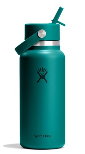 Image of Hydro Flask Water Bottle - Insulated Stainless Steel - Wide Mouth Flex Straw Lid, Non Spill, Leakproof and Refillable in 32 Oz Deep Teal