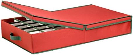 Honey-Can-Do Ornament Storage Box with Dividers, Red/Green Large