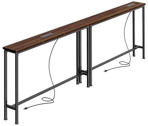 SUPERJARE 78.8 inch Narrow Behind Couch Table with Charging Stations
