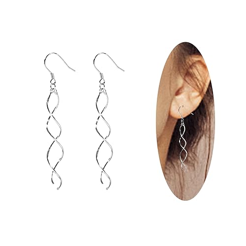 Sterling Silver Spiral Long Wire Earrings, Handmade Twisted Linear Hypoallergenic Dangle Drop Earrings, Gift for Women