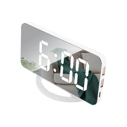 Manhegari - Reloj de espejo digital moderno con LED, espejo de maquillaje con brillo automático ajustable para oficina, estudio en casa