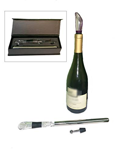 Wine Chiller 3 Piece Set - Premium Stainless Steel Wine Cooler Stick, Decanting