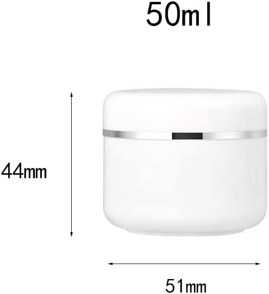 50ml White PP Plastic Cream Jars Container Silver Edge with Screw Lid and PP Liner Refillable Cream Lotion Lip Balm Cosmetic Jar Pots (50Pack)