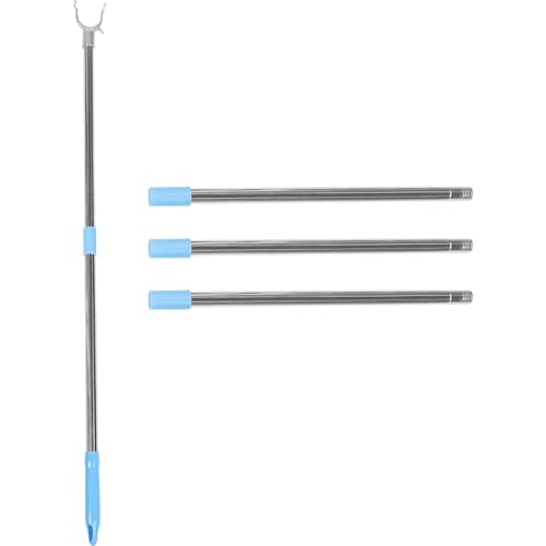Abaodam Soporte Telescópico para Tendedero Desmontable de 201 Cm, Barra Extensible de Aluminio y Acero Inoxidable en Color Azul Claro, Poste para Colgar Ropa y Alcanzar Cortinas Altas
