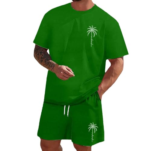 Survêtement en coton pour homme avec short et t-shirt vert XXS